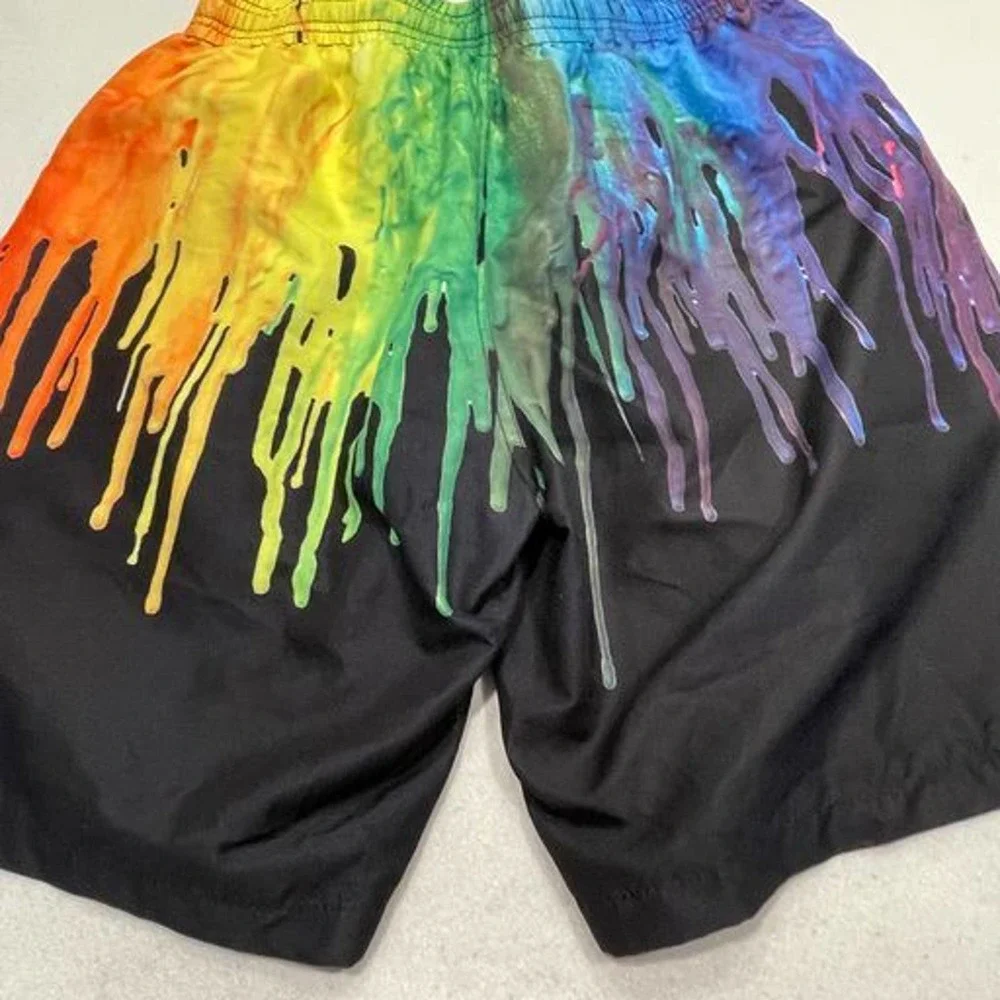 Unbranded Size M Mens Black Multicolor Shorts Drawstring Mesh‎ Lined Swim Board